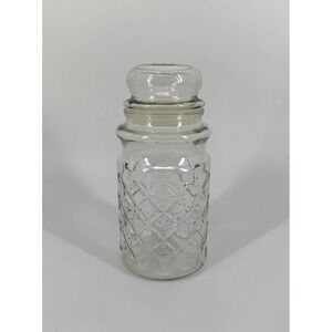 1984 Planters Mr. Peanut Diamond Pattern Clear Glass Canister Jar w/ Lid - 8" T
